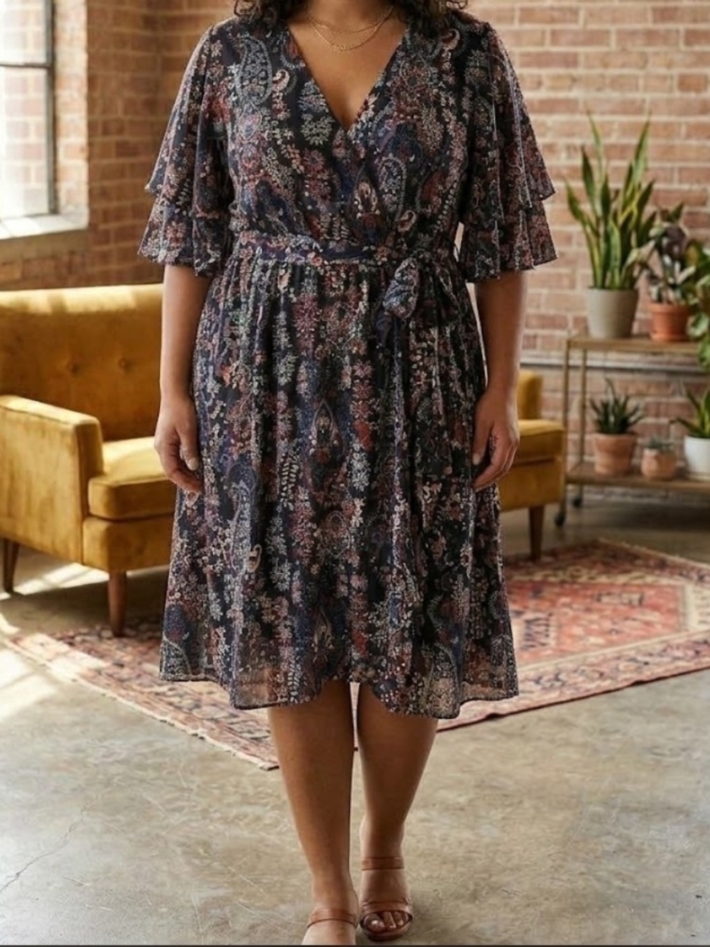 Maurices Navy Floral Paisley Midi Dress 3X EUC